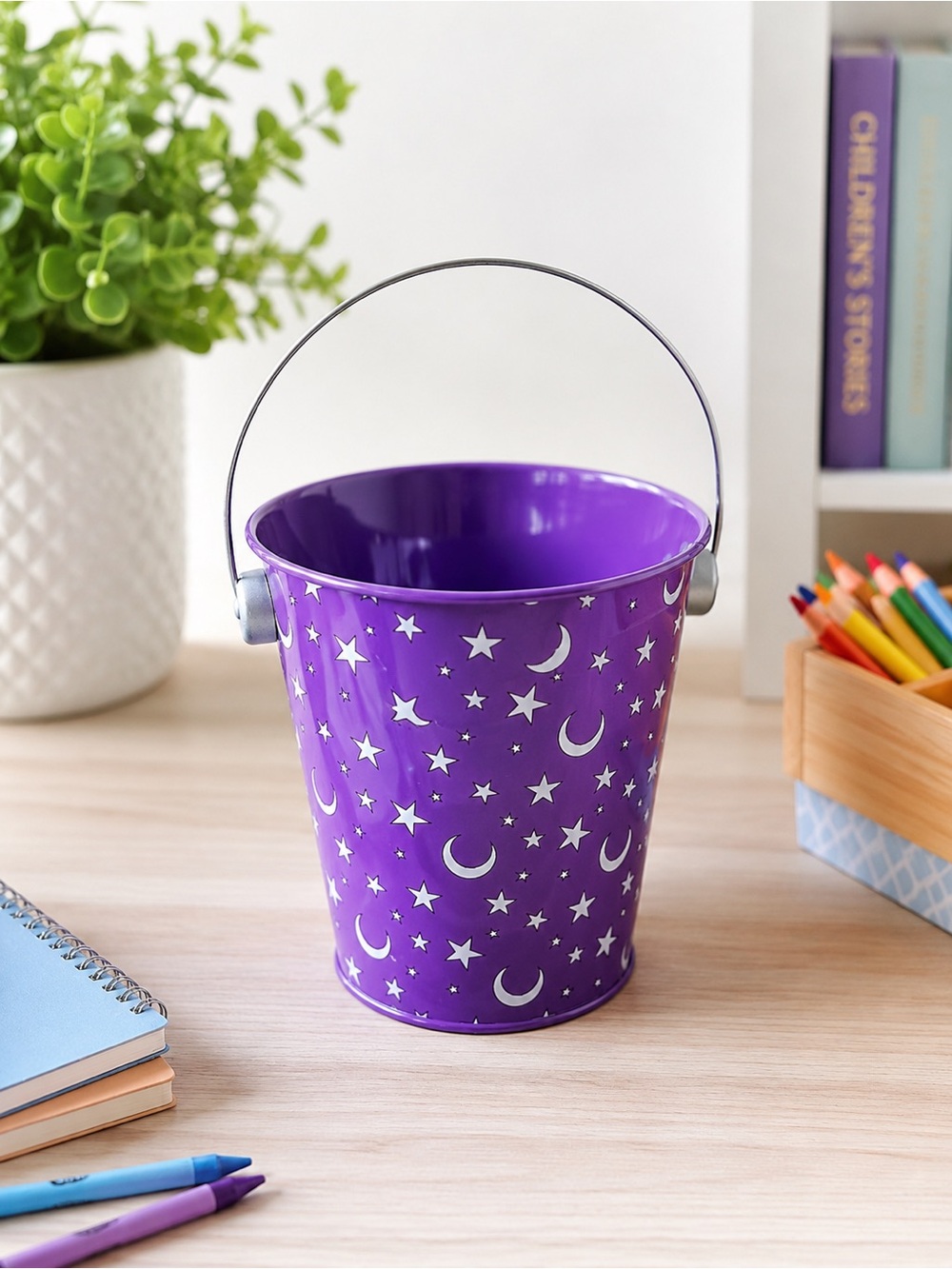 Small Purple Moon & Stars Metal Pail Bucket